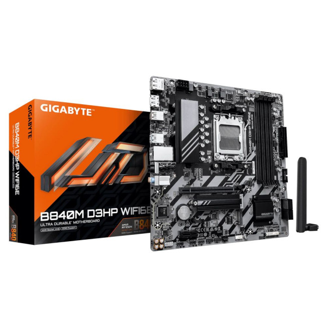 Mатеринська плата sAM5 AMD B840 2хDP/HDMI 4xDDR5 2xM.2 GbE LAN mATX GIGABYTE B840M D3HP WIFI6E