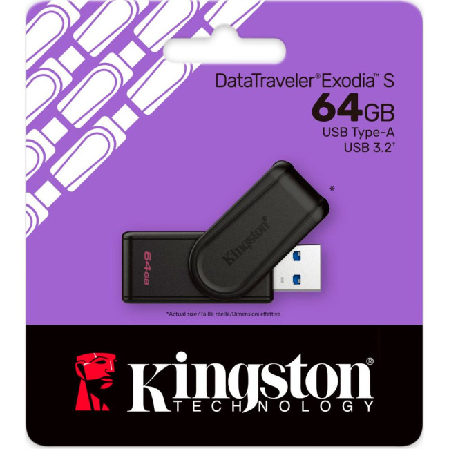 Флеш пам'ять 64GB USB 3.2 Gen 1 DataTraveler Exodia S (Black + Black) KINGSTON DTXS/64GB