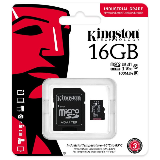 Карта пам'яті 16GB microSDHC/SDXC C10 A1 Industrial  100R/80W UHS-I Speed Class U3, V30, A1 +adapter KINGSTON SDCIT2/16GB