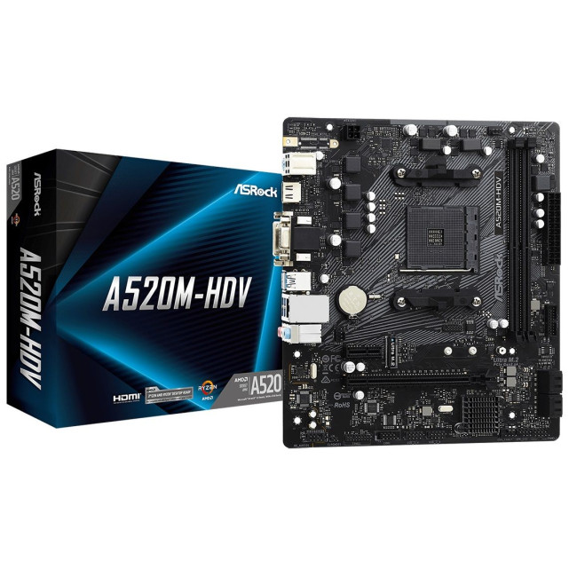 Материнська плата AMD AM4 A520 2DDR4 1PCIex16 VGA/DVI/HDMI ASROCK A520M-HDV