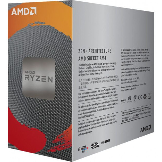 Процесор AMD Ryzen 3 3200GSocket AM4/3.6GHz/45-65W/L3:4M/4C/Box AMD Ryzen 3 3200G  BOX s-AM4 (YD3200C5FHBOX)