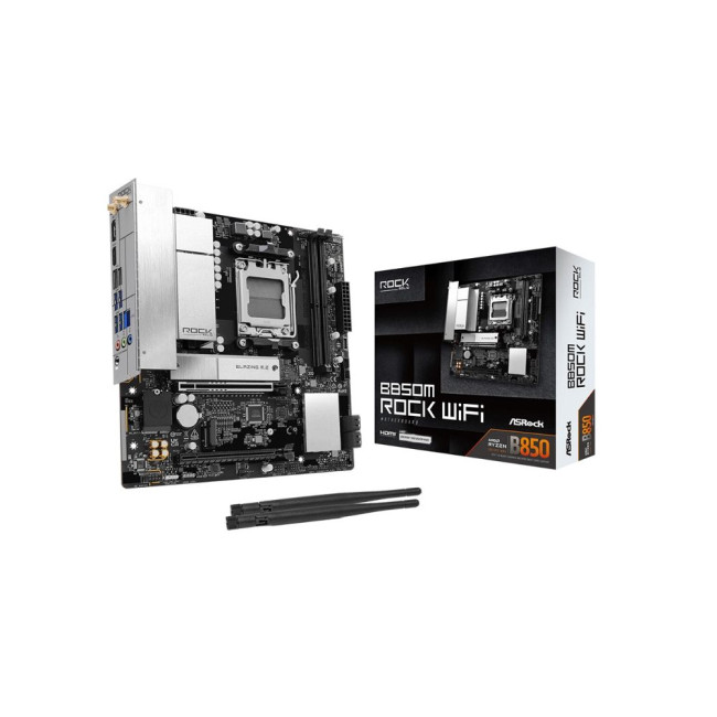 Mатеринська плата sAM5 AMD B850 2xDDR5 DP/HDMI 2xM.2 2.5GbE LAN mATX ASROCK B850M ROCK WIFI