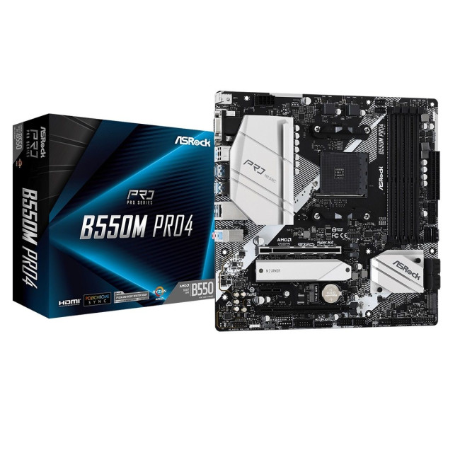 Материнська плата AMD AM4 B5504DDR4 2PCIex16 2M.2 VGA/HDMI/DP TypeC ASROCK B550M PRO4