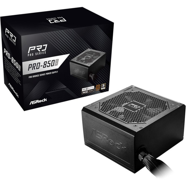 Блок живлення 850W, 80 Pluse BRONZE, PCIe5.1 & ATX 3.1, Native 12V-2x6, 120mm Fan ASROCK PRO-850B