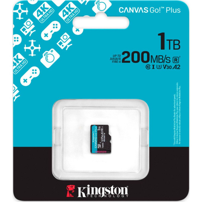 Карта пам'яті 1TB microSDXC Canvas Go Plus Gen4 200MB/s A2 U3 V30 Card + w/o ADP KINGSTON SDCG4/1TBSP