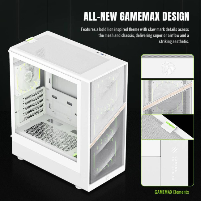 Корпус комп'ютерний Mini Tower без блока живлення  M-ATX,ITX, Tempered Glass,Mesh,USB2.0*1,USB3.0*1, GAMEMAX AERIS 330 MW