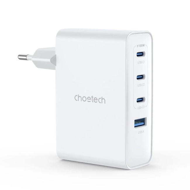 Мережевий зарядний пристрій Choetech GaN PD100W, 4 порти, 3*USB-C+A CHOETECH GaN PD100W 4Ports (PD9002)