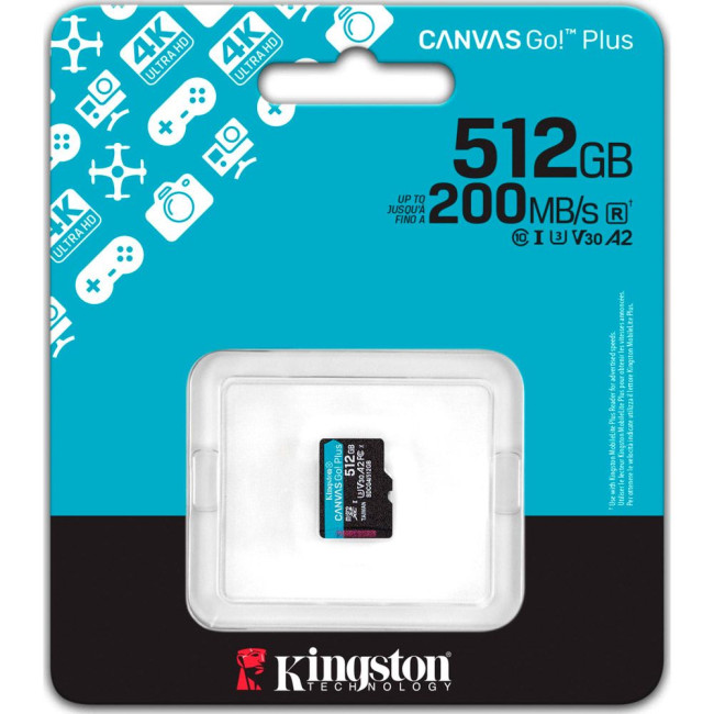 Карта пам'яті 512GB microSDXC Canvas Go Plus Gen4 200MB/s A2 U3 V30 Card + w/o ADP KINGSTON SDCG4/512GBSP
