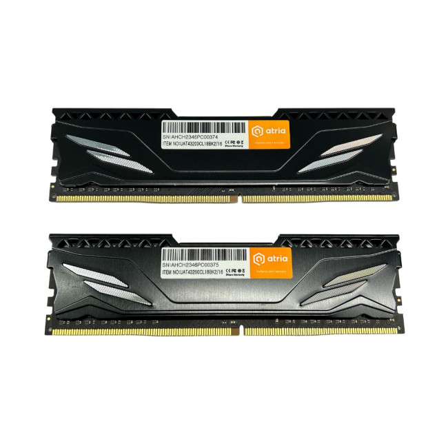 модуль пам'яті 16Gb DDR4 3200MHz  Atria Fly Black (2x8) ATRIA UAT43200CL18BK2/16