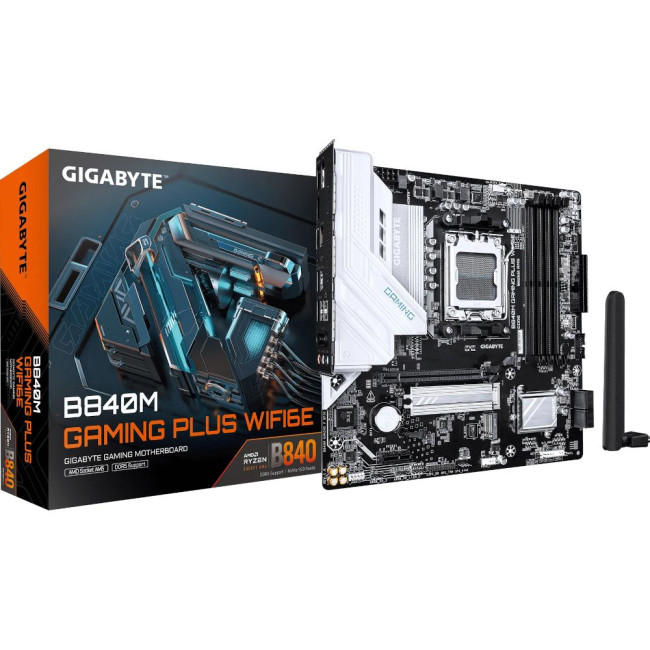 Mатеринська плата sAM5 AMD B840 2xDP/HDMI 2xM.2 GbE LAN mATX GIGABYTE B840M GAMING PLUS WIFI6E