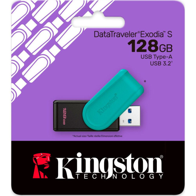 Флеш пам'ять 128GB USB 3.2 Gen 1 DataTraveler Exodia S (Black + Turquoise) KINGSTON DTXS/128GB