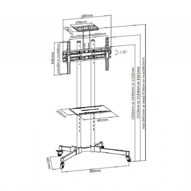 Презентаційна стійка(maxVESA600*400,до50кг,2полиці) ITECH T1028B