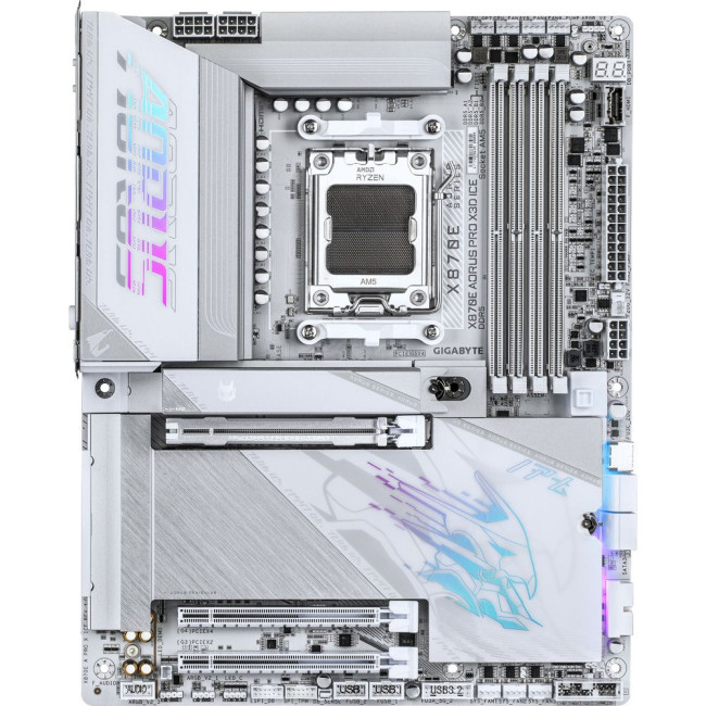 Mатеринська плата sAM5 AMD X870E 2xHDMI/2xUSB4 Type-C 4xM.2 5GbE LAN ATX GIGABYTE X870E AORUS PRO X3D ICE