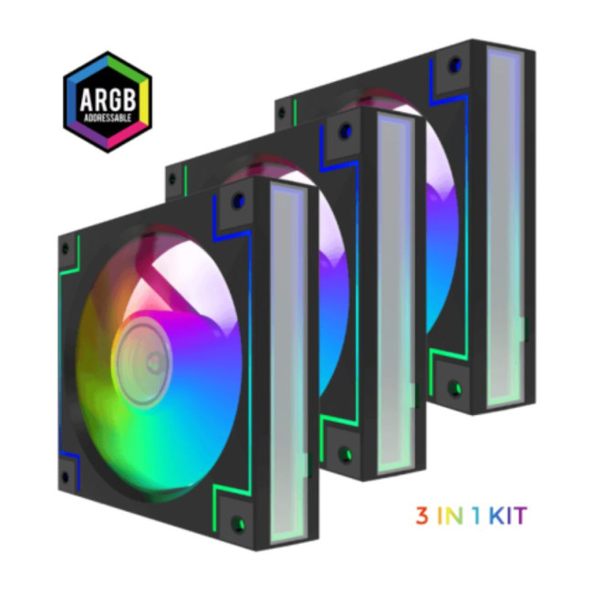 Кулер для корпусу  120мм  КІТ 3*120ммmm Black frame ARGB Fan 3 in 1 Kit GAMEMAX RD300 BK