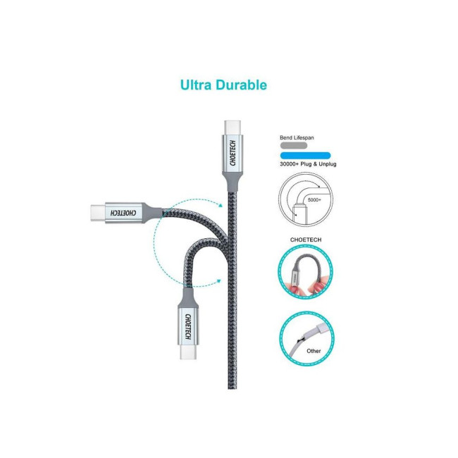 Кабель Choetech PD100W USB-C до Нейлоновий кабель USB-C 1,8 м CHOETECH PD100W USB-C to USB-C (XCC-1002)