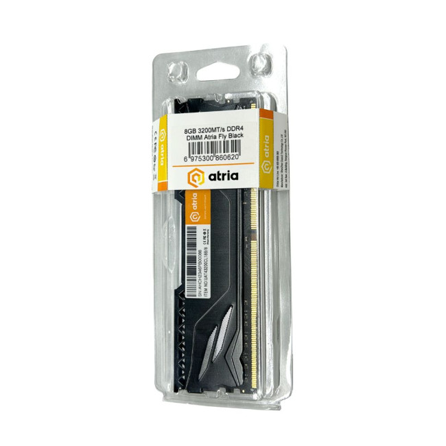 модуль пам'яті 8Gb DDR4 3200MHz  Atria Fly Black ATRIA UAT43200CL18B/8