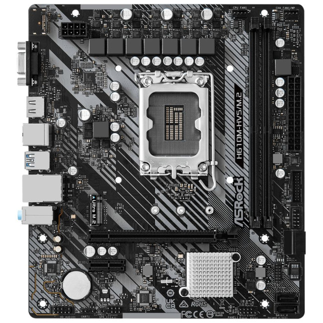 Mатеринська плата s1700 Intel H610 HDMI/VGA 1xM.2 2xDDR4 2.5GbE LAN mATX ASROCK H610M-HVS/M.2 R2.0