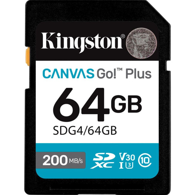 Карта пам'яті 64GB SDXC Canvas Go Plus Gen4 200MB/s C10 UHS-I U3 V30 KINGSTON SDG4/64GB