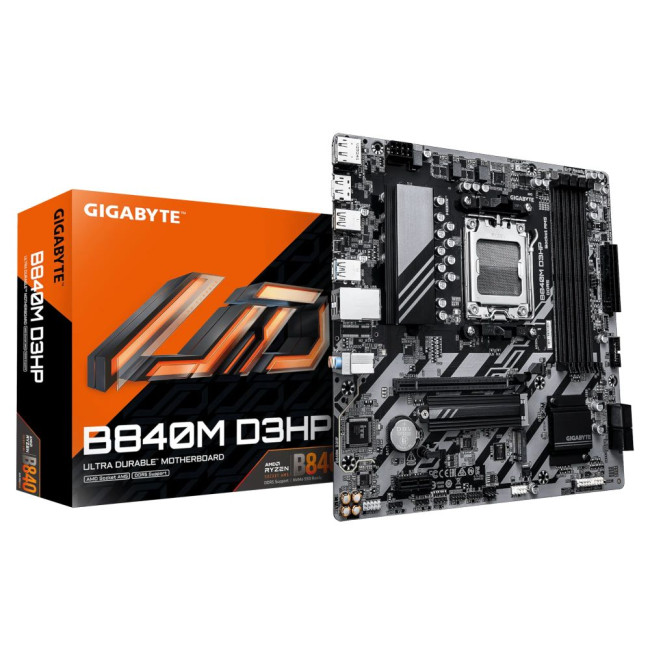 Mатеринська плата sAM5 AMD B840 2хDP/HDMI 4xDDR5 2xM.2 GbE LAN mATX GIGABYTE B840M D3HP