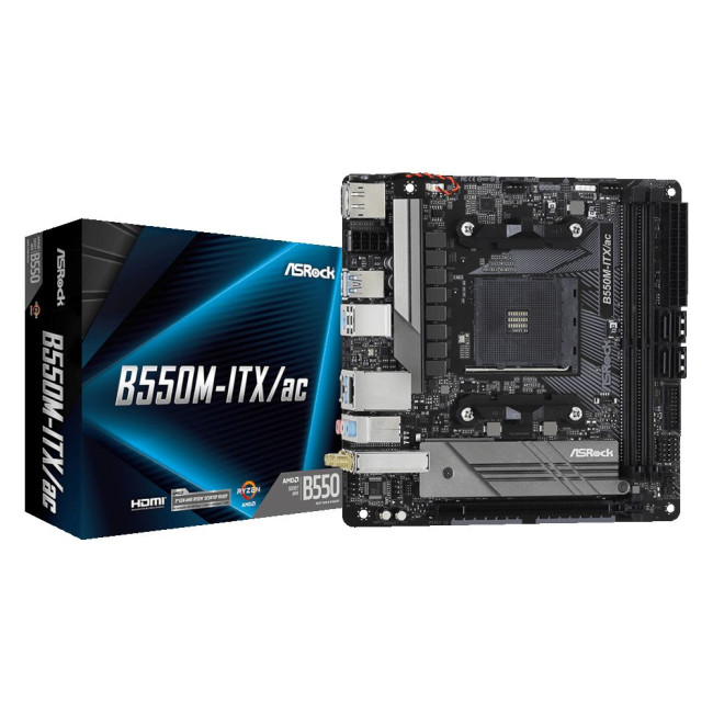 Mатеринська плата sAM4 AMD B550 2xDDR4 HDMI/DP 2xM.2  GbE LAN mini-ITX ASROCK B550M-ITX/AC