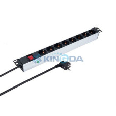 Блок розеток (8xSchuko), вимикач, 1U, вилка Schuko, кабель 2м. KINGDA KD-PDU-GM-1U-P8