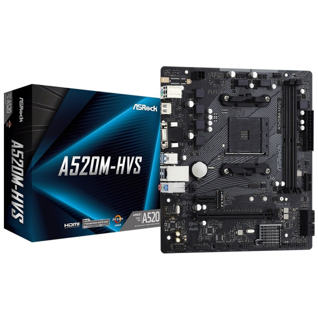 Материнська плата AMD AM4 A520 2DDR4 1PCIex16 VGA/HDMI ASROCK A520M-HVS