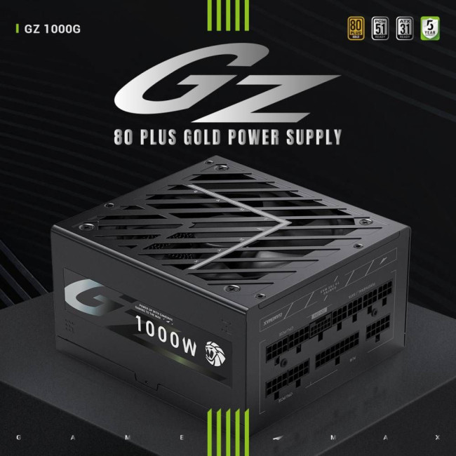Блок живлення ATX 3.1 & PCIe5.1_ 1000W, 80+ Gold, fan 135mm,fully modular ,Japanese 105°C and solid GAMEMAX GZ 1000G BK