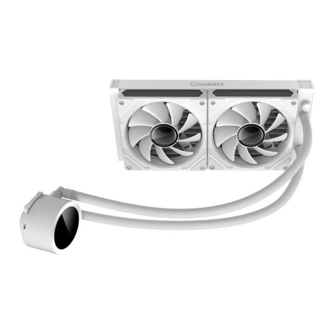 Процесорний кулер 58.8  CFM, 1.89mmH20, Max: 36.9dB(A）, 800-1800RPM ,water pump: RPM 2400, NOICE 26. GAMEMAX IceBurg 240 Digital WH