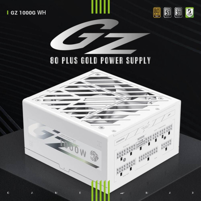 Блок живлення ATX 3.1 & PCIe5.1_ 1000W, 80+ Gold, fan 135mm,fully modular ,Japanese 105°C and solid GAMEMAX GZ 1000G WH