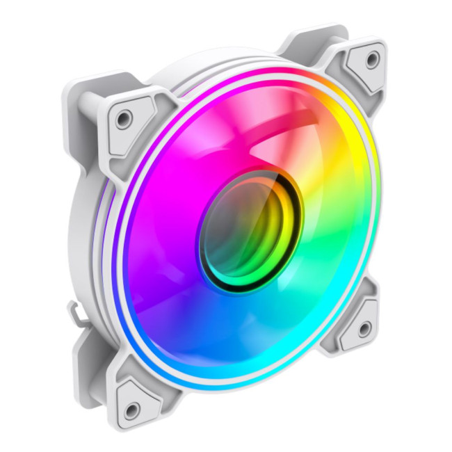 Кулер для корпусу 120 мм, ARGB 3pin 5V(M/F),Molex+3pin, AURA SYNC or ARGB HUB GAMEMAX Dual Ring Infinity WH