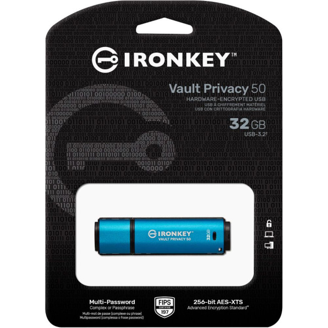 Флеш пам'ять 32GB IronKey Vault Privacy 50 AES-256 Encrypted, FIPS 197,  шифрування XTS-AES 256-bit KINGSTON IKVP50/32GB