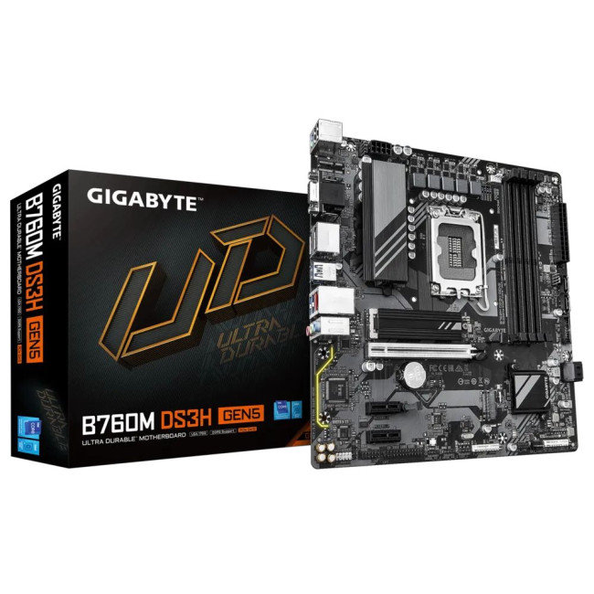 Mатеринська плата s1700 Intel B760 HDMI/2хDP/VGA 2xM.2 2.5GbE LAN mATX GIGABYTE B760M DS3H GEN5