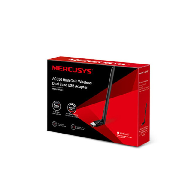Бездротовий USB-адаптер AC650High Gain Wireless Dual Band USB Adapter, 5dBi high-gain external anten MERCUSYS MU6H