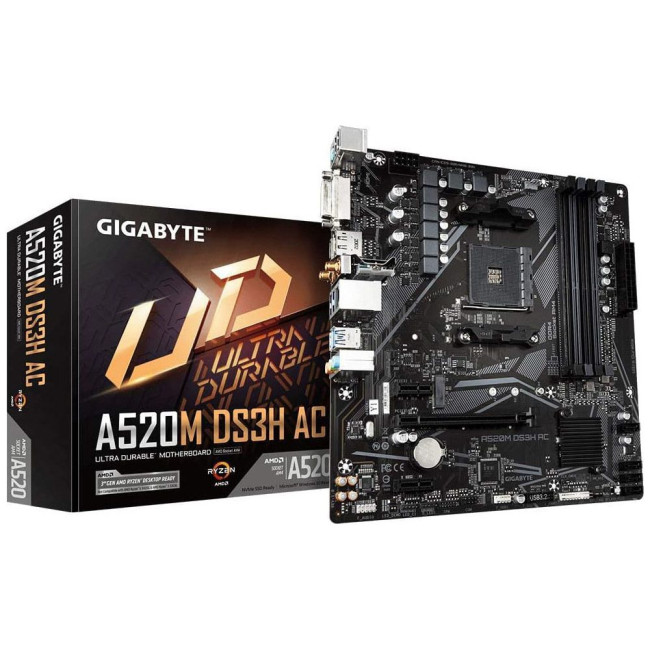 Материнська плата sAM4 AMD A520 DP/HDMI/DVI 4xDDR4 1xM.2 GbE Lan mATX GIGABYTE A520M DS3H AC