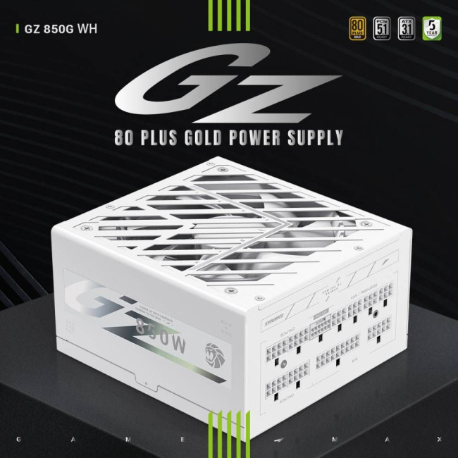 Блок живлення ATX 3.1 & PCIe5.1_ 850W, 80+ Gold, fan 135mm,fully modular ,Japanese 105°C and solid c GAMEMAX GZ 850G WH