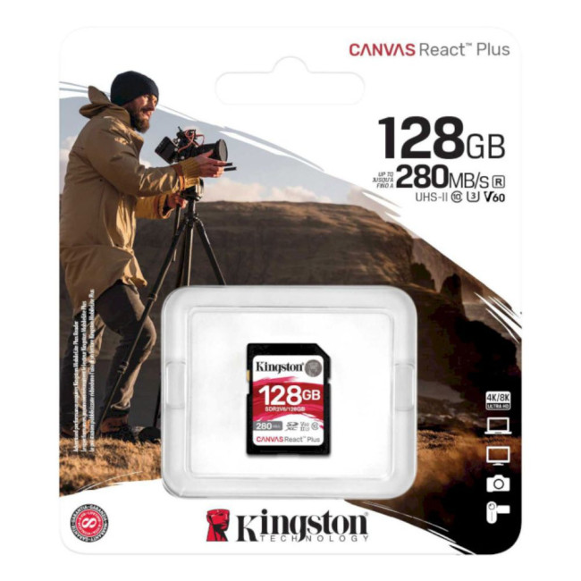Карта пам'яті 128GB SDXC Canvas React Plus SDXC UHS-II 280R/100W U3 V60 KINGSTON SDR2V6/128GB