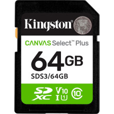 Карта пам'яті 64GB SDXC Canvas Select Plus Gen3 100MB/s C10 UHS-I U1 V10 KINGSTON SDS3/64GB