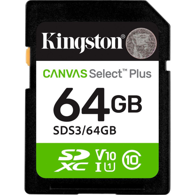 Карта пам'яті 64GB SDXC Canvas Select Plus Gen3 100MB/s C10 UHS-I U1 V10 KINGSTON SDS3/64GB