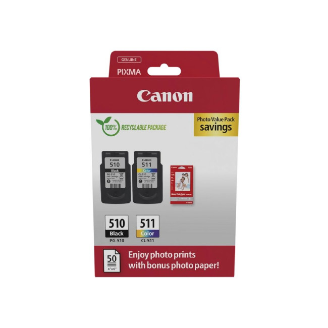 Набір картриджів PG510+CL511 папір 4х6'' 50л CANON PG-510+CL-511 PHOTO VALUE Pack (2970B017AA)
