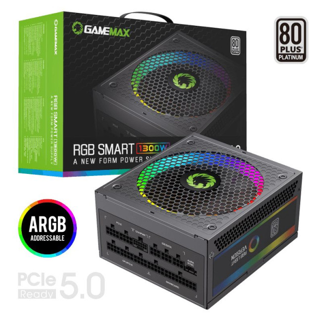 Блок живлення ATX 1300W, 80 Platinum,RGB Smart  fan 140mm,fully modularOPP, OVP, UVP, OCP, OTP, SCP GAMEMAX RGB-1300 (ATX3.1 PCIe5.1)