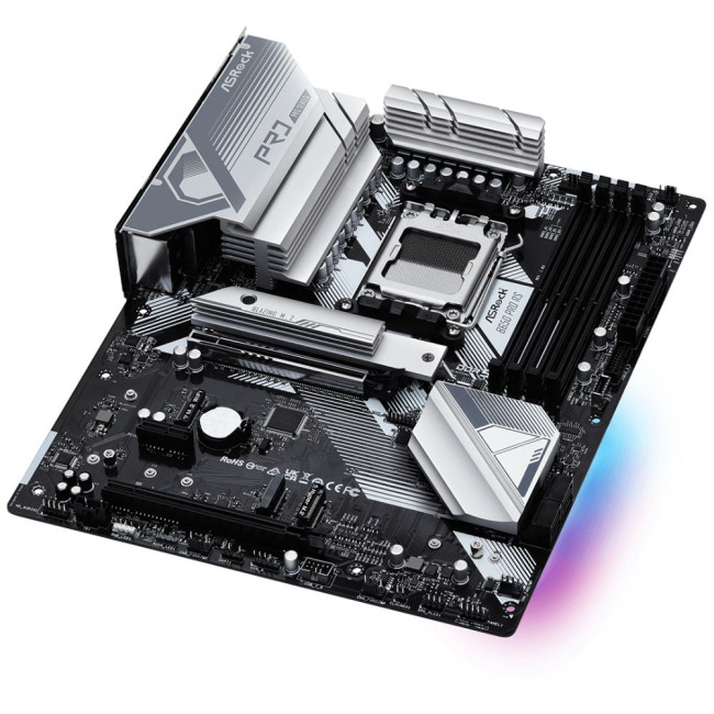 Mатеринська плата sAM5 AMD B650 HDMI/DP 3xM.2 4xDDR5 2 2.5GbE LAN ATX ASROCK B650 PRO RS