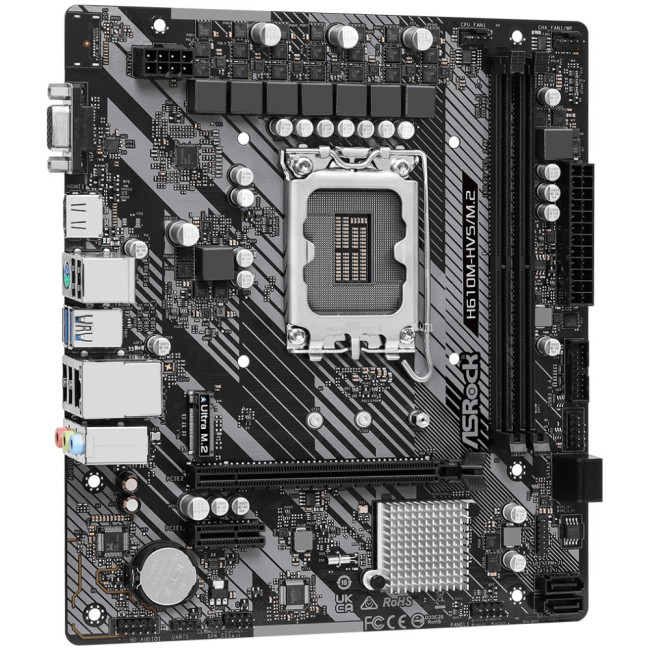 Mатеринська плата s1700 Intel H610 HDMI/VGA 1xM.2 2xDDR4 2.5GbE LAN mATX ASROCK H610M-HVS/M.2 R2.0