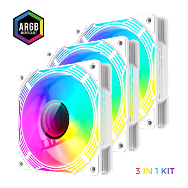 Кулер для корпусу 120mm*3 KIT ARGB fan (функція реверсу) GAMEMAX KF300R WH