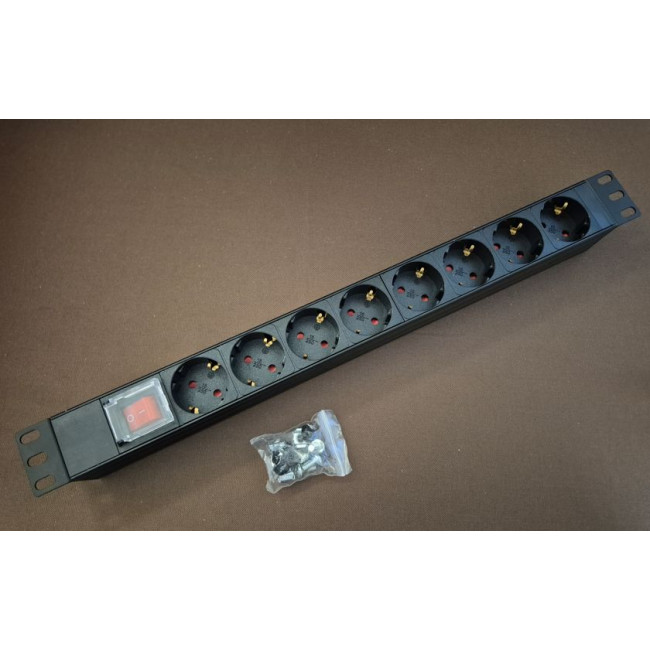 Блок розеток (8xSchuko), вимикач, 1U, C14, без кабелю KINGDA KD-PDU-GM-1U-P8-C14