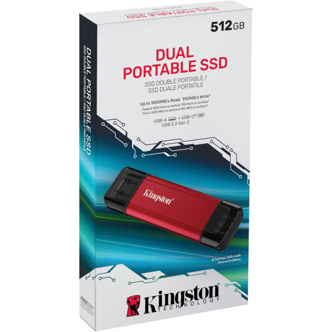 SSD накопичувач зовнішній 512GB Dual USB-A/C Portable SSD, Up to 1050MB/s USB 3.2 Gen 2 KINGSTON SPSD/512GB