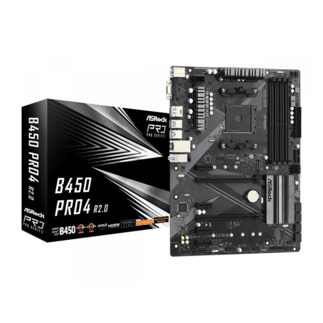 Материнська плата sAM4 AMD B450 DVI/HDMI/VGA 2xM.2 GbE Lan ATX for 6GPU! ASROCK B450 PRO4 R2.0