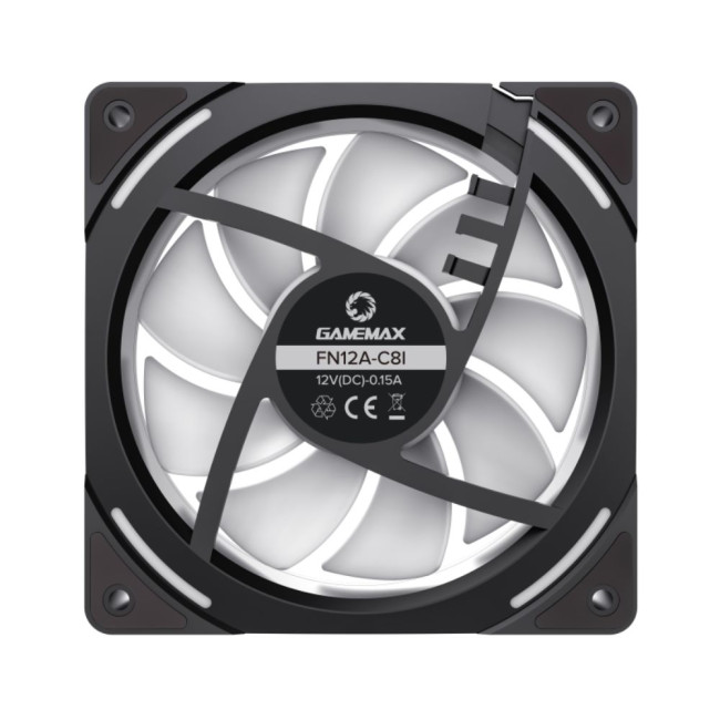 Кулер для корпусу 120 мм, 4pin(M/F)/3pin(M/F), ARGB, PWM, чорна рамка FN12A-C8I GAMEMAX FN12A-C8I