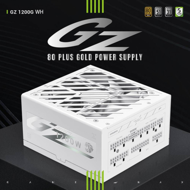 Блок живлення ATX 3.1 & PCIe5.1_ 1200W, 80+ Gold, fan 135mm,fully modular ,Japanese 105°C and solid GAMEMAX GZ 1200G WH
