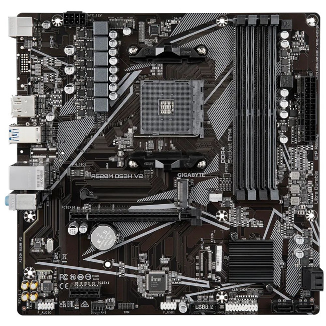 Материнська плата sAM4 AMD A520 DP/HDMI 4xDDR4 1xM.2 GbE Lan mATX GIGABYTE A520M DS3H V2