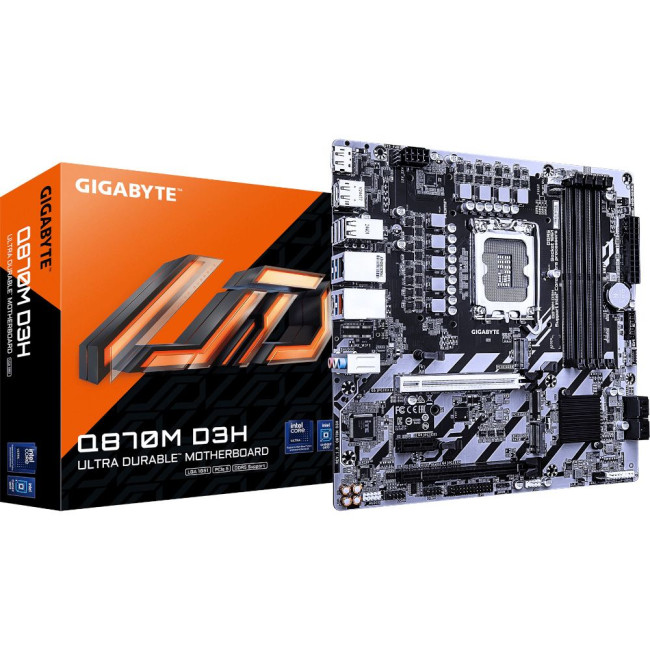 Mатеринська плата s1851 Intel Q870 4xDDR5 2xDP/HDMI 2xM.2 2.5GbE LAN mATX GIGABYTE Q870M D3H